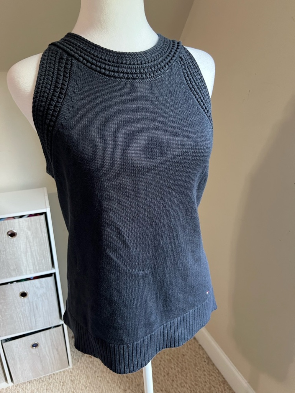 Tommy Hilfiger Blue Knit Sleeveless Tank with Textured Neckline